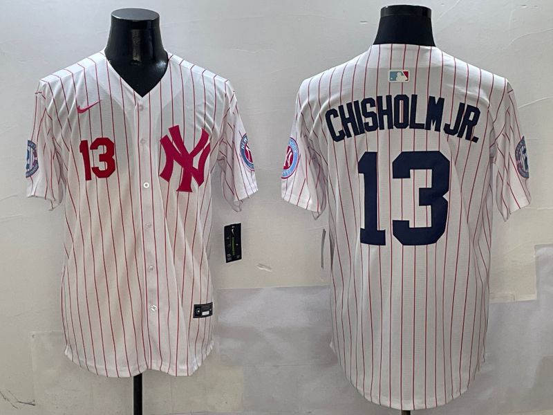 Men New York Yankees #13 Chisholm jr White Stripe Jointly Name Nike 2025 MLB Jersey style 4->new york yankees->MLB Jersey
